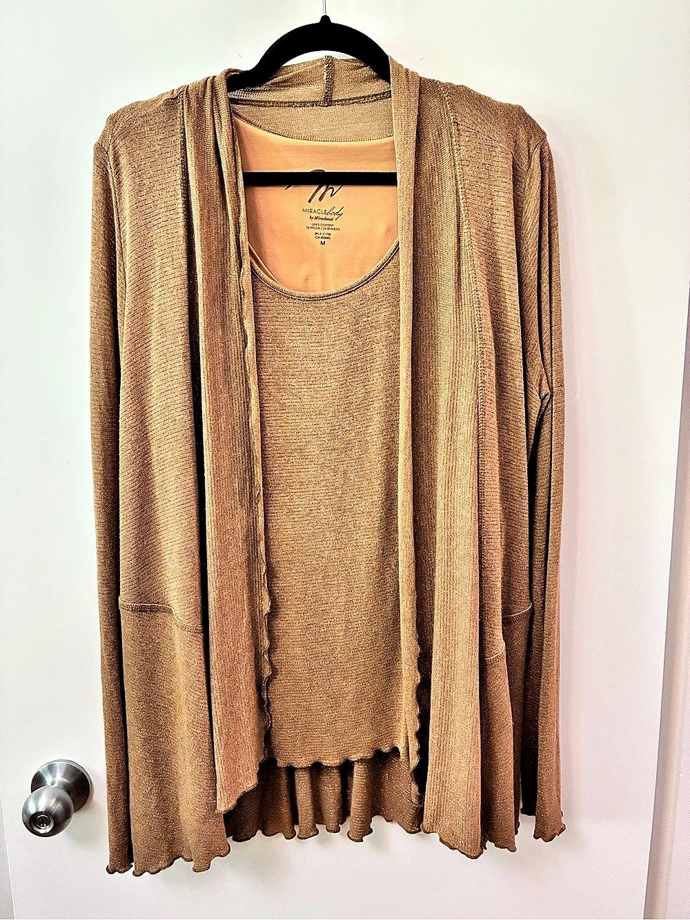 Miraclebody by Miraclesuit Open Front Cardigan and Tank Twin Set Gold shimmer Me